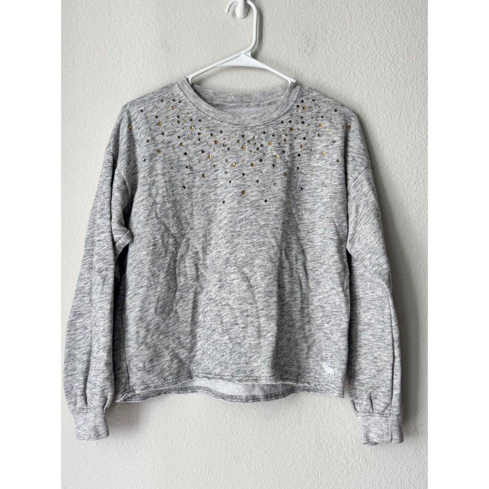 Abercrombie Kids Girls Gray Rhinestone Embellished Raw Hem Sweatshirt Size 15/16